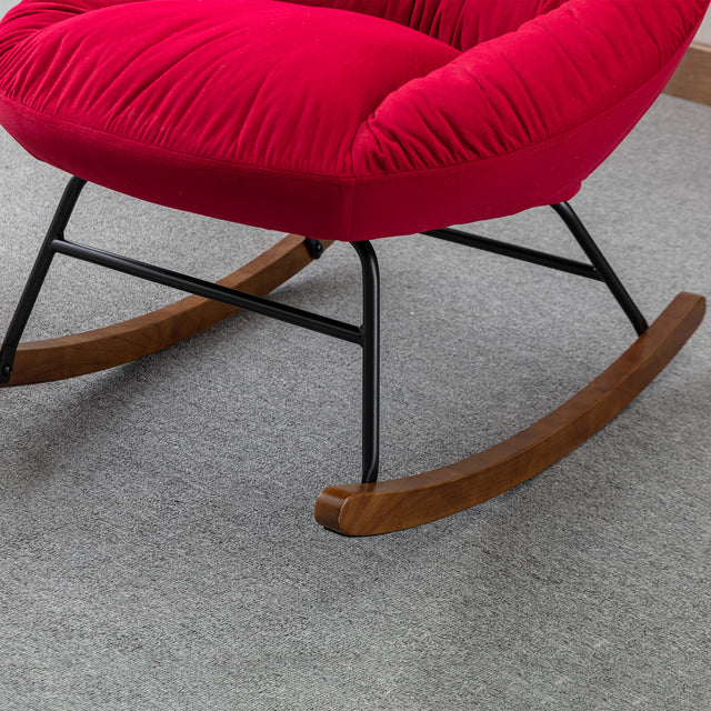 Tufted Upholstered Padded Seat Rocking Chair-Velvet Red