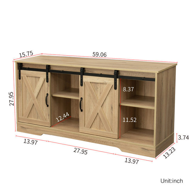 TV Stand Sliding Barn Door Modern&Farmhouse Wood Entertainment Center, Storage Cabinet Table Living Room with Adjustable Shelves for TVs Up to 65", Rustic Oak