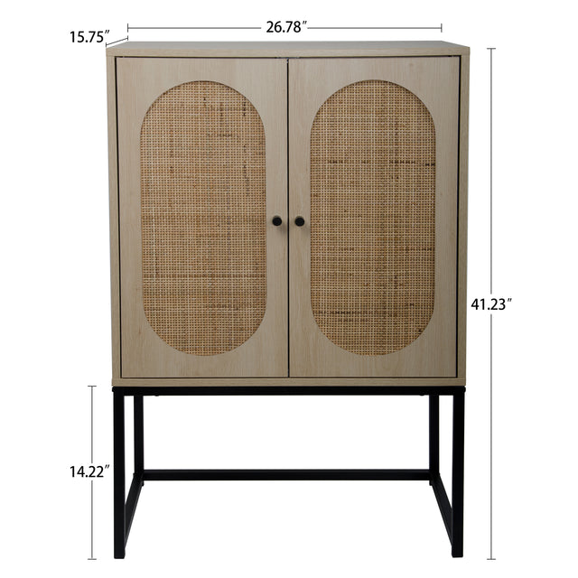Allen 2 Door high cabinet, rattan, Built-in adjustable shelf, Easy Assembly, Free Standing Cabinet for Living Room Bedroom