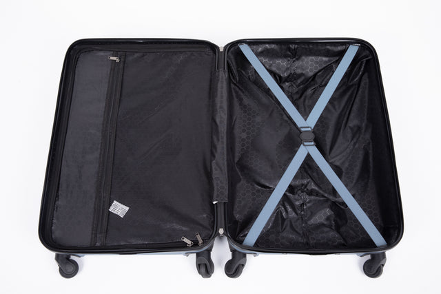 3 Piece Luggage Sets ABS Lightweight Suitcase with Two Hooks, Spinner Wheels, TSA Lock, (20/24/28) Blue