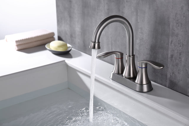 2-Handle 4-Inch Brushed Nickel Bathroom Faucet, Bathroom Vanity Sink Faucets with Pop-up Drain and Supply Hoses