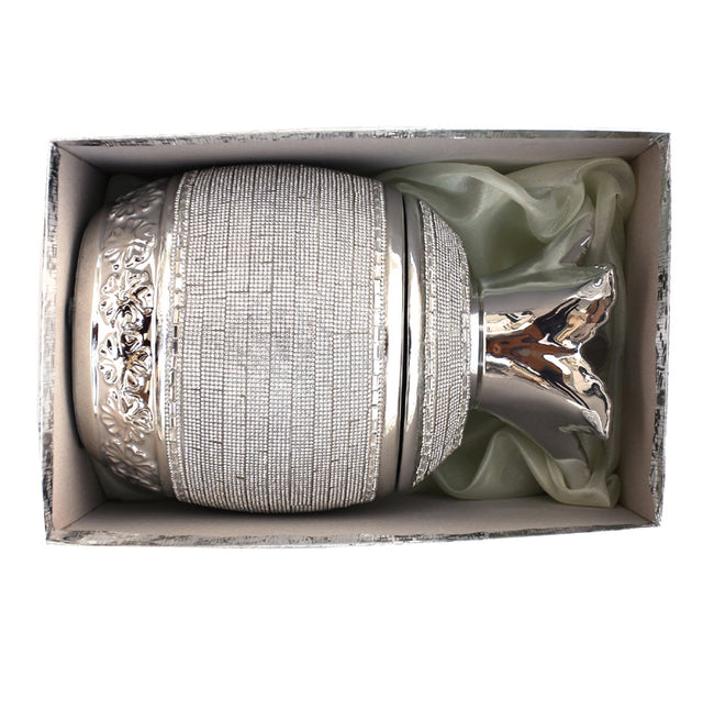 Ambrose Chrome Plated Crystal Embellished Lidded Ceramic Pineapple Bowl (7 In. x 7 In. x 10.5 In.)