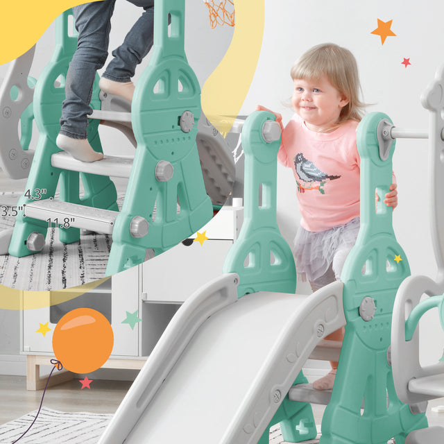 Toddler Slide and Swing Set 3 in 1, Kids Playground Climber Swing Playset with Basketball Hoops Freestanding Combination Indoor & Outdoor