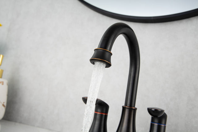2-Handle Lavatory Faucet Brushed Nickel Bathroom Sink Faucet with Metal Pop-up Drain and Faucet Supply Lines