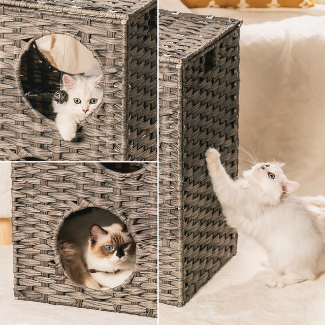 Rattan Cat Litter,Cat Bed with Rattan Ball and Cushion,Grey