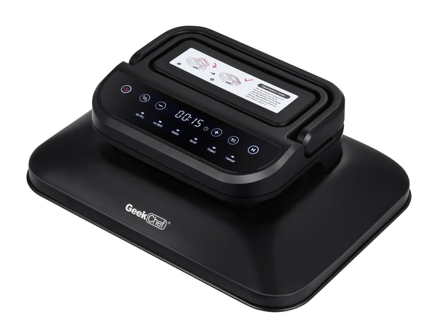 Geek Chef 7 In 1 Smokeless Electric Indoor Grill with Air Fry, Roast, Bake, Portable 2 in 1 Indoor Tabletop Grill & Griddle with Preset Function, Removable Non-Stick Plate, Air Fryer Basket, 6-Serving