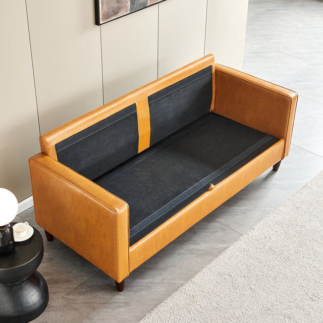 Modern Mid-Century Vegan Leather Sofa (Mocha)