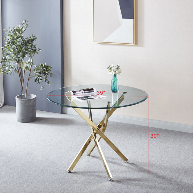 Artisan Modern Small Round Glass Table for Dining Room Sets, 39"Lx 39"Dx 29"H (Gold)
