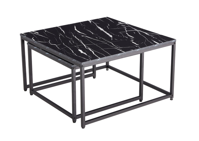Modern Nesting Coffee Tables Set, Marble Black, 2pc, 31.5''L 31.5''W 17.72''H