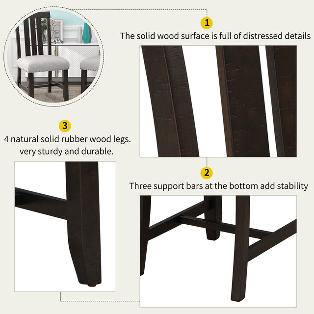 TREXM Set of 2 Fabric Upholstered Dining Chairs with Sliver Nails and Solid Wood Legs (Espresso)