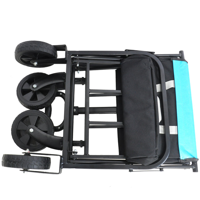 Folding Wagon Garden Shopping Beach Cart (black+blue)