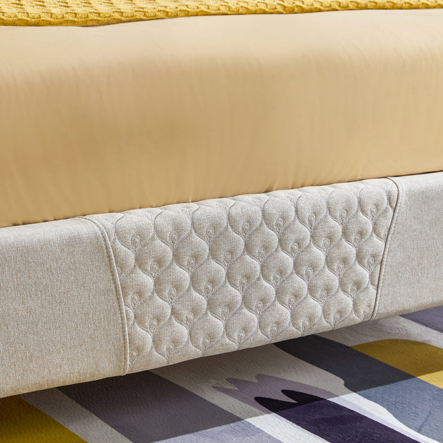 King Size Bed Frame, Modern Upholstered Platform Bed Frame with LED Lights and Height Adjustable Headboard, No Box Spring Needed/Easy Assembly/Pack in 1-Box/Noise-Free (Off white, King)