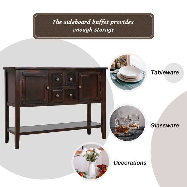 TREXM Cambridge Series Buffet Sideboard Console Table with Bottom Shelf (Espresso)