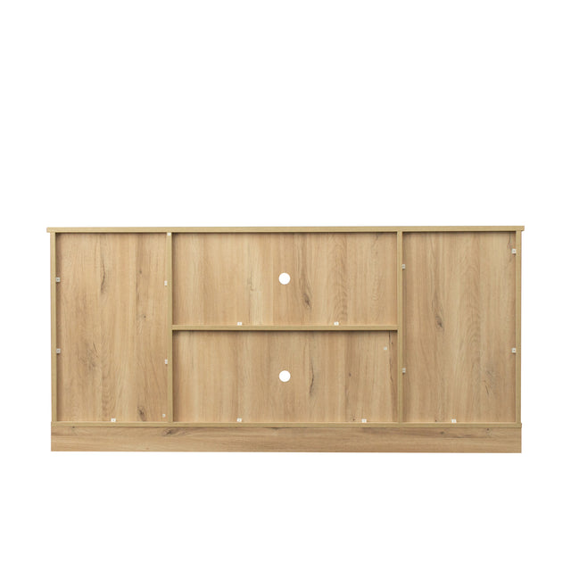 TV Stand Sliding Barn Door Modern&Farmhouse Wood Entertainment Center, Storage Cabinet Table Living Room with Adjustable Shelves for TVs Up to 65", Rustic Oak