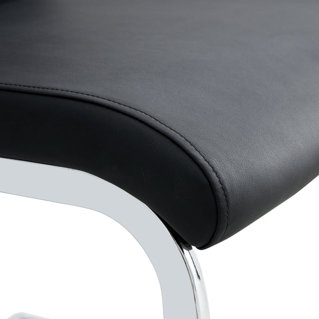 Modern Dining Plating leg Dining chair Chair, PU Leather High Back Cushion Side Chair with Vertical stripe backrest pattern for Dining Room Kitchen Vanity Patio Office Chair (Set of 2) (Black+PU)
