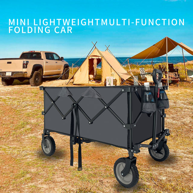 Collapsible Folding Wagon, Push Pull Foldable Beach Wagon Cart