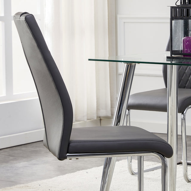 Modern Dining Chairs with Faux Leather Padded Seat Dining Living Room Chairs Upholstered Chair with Metal Legs Design for Kitchen, Living, Bedroom, Dining Room Side Chairs Set of 2 (grey+PU Leather)