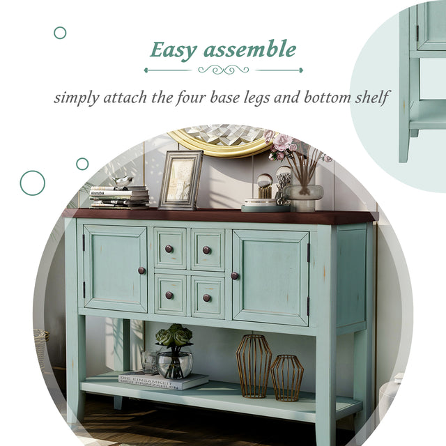 TREXM Cambridge Series Buffet Sideboard Console Table with Bottom Shelf (Retro Blue)