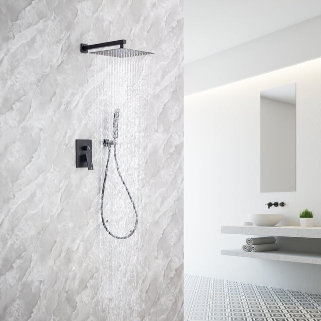 Rainfall 10 inch Shower System Bathroom Luxury Rain Mixer Silver Shower Combo Set Wall Mounted Shower Head Systems with High Pressure Head Hand Held Square Shower Head Polished Chrome Rough-in Valve