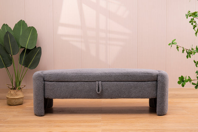 2152 Footstool with storage function gray teddy fabric suitable for hallway bedroom living room