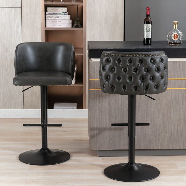 A&A Furniture,Swivel Barstools Adjusatble Seat Height, Modern PU Upholstered Bar Stools with the whole Back Tufted, for Home Pub and Kitchen Island(Dark Gray, Set of 2)