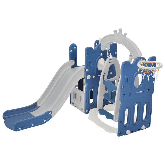 Toddler Slide and Swing Set 5 in 1, Kids Playground Climber Slide Playset with Basketball Hoop Freestanding Combination for Babies Indoor & Outdoor