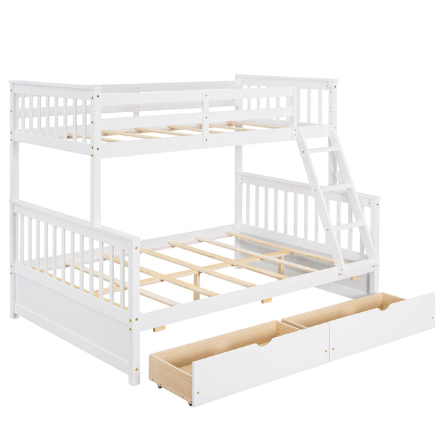Twin-Over-Full Bunk Bed with Ladders and Two Storage Drawers (White) ( old sku:LT000165AAK)