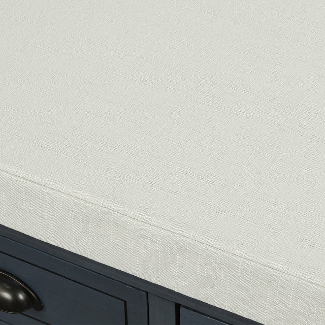 TREXM Rustic Storage Bench with 3 Drawers and 3 Rattan Baskets, Shoe Bench for Living Room, Entryway (Antique Navy)