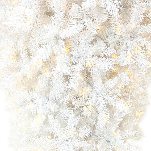 Upside Down White Christmas Tree, Xmas Tree with LED Warm White Lights, Reinforced Metal Base & Easy Assembly 6.6ft, w/1,200 Lush Branch Tips, 450 LED Lights X-mas