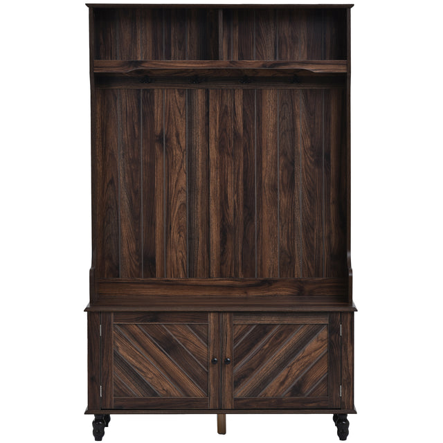 U-Can Hall Tree with 4 Hooks , Coat Hanger, Entryway Bench, Storage Bench, 3-in-1 Design, 40INCH, for Entrance, Hallway (Tiger)