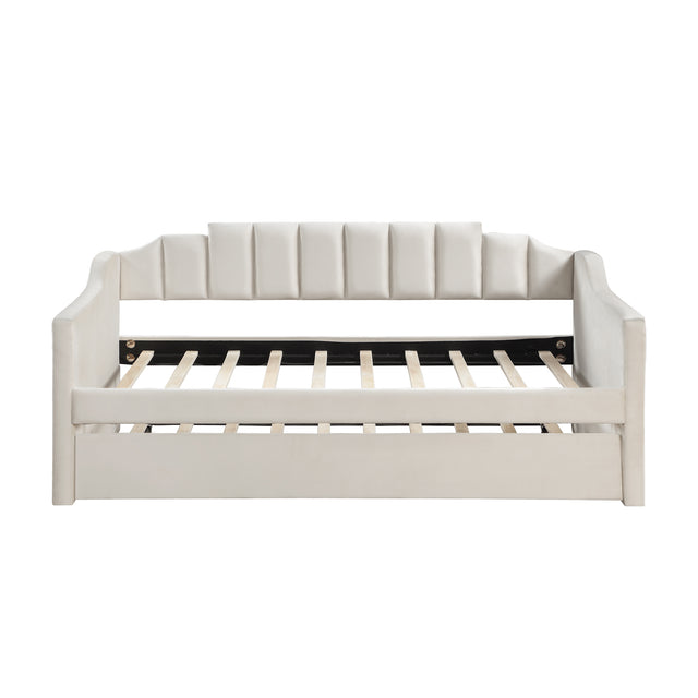 Velvet Daybed with Trundle Upholstered Tufted Sofa Bed, both Twin Size, Beige