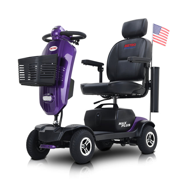 W429S00012 MAX PLUS DARK PURPLE 4 Wheels Outdoor Compact Mobility Scooter with 2pcs*20AH Lead acid Battery, 16 Miles, Cuo Holders & USB charger Port