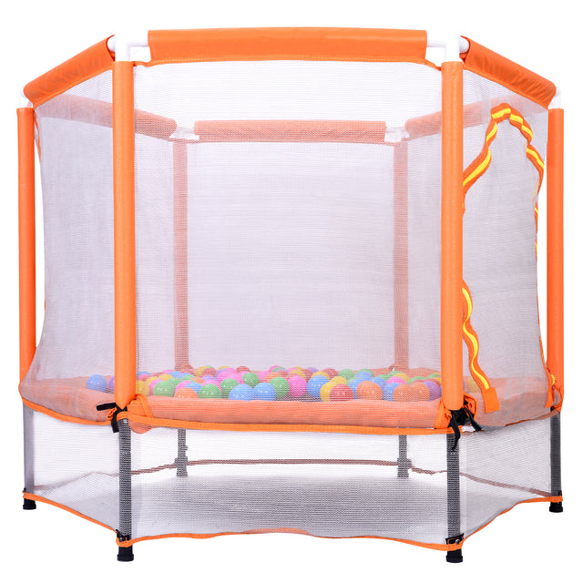 55'' Toddlers Trampoline with Safety Enclosure Net and Balls, Indoor Outdoor Mini Trampoline for Kids