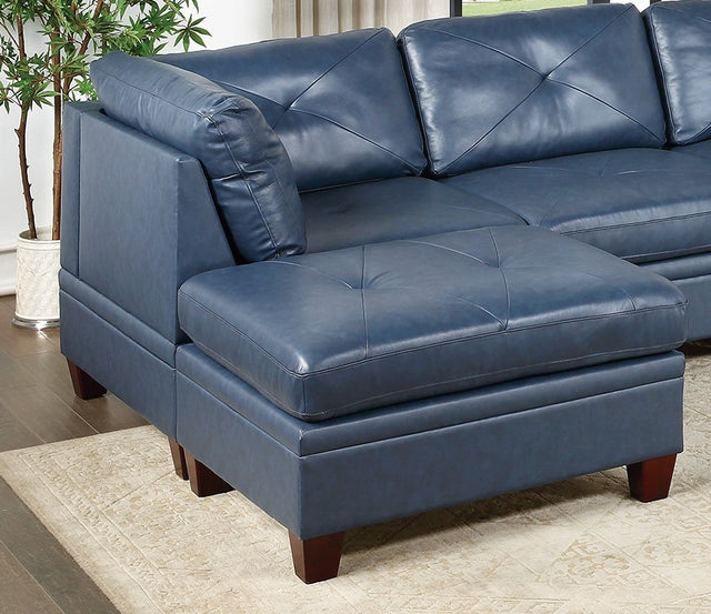 Contemporary Genuine Leather 1pc Ottoman Ink Blue Living Room Furniture