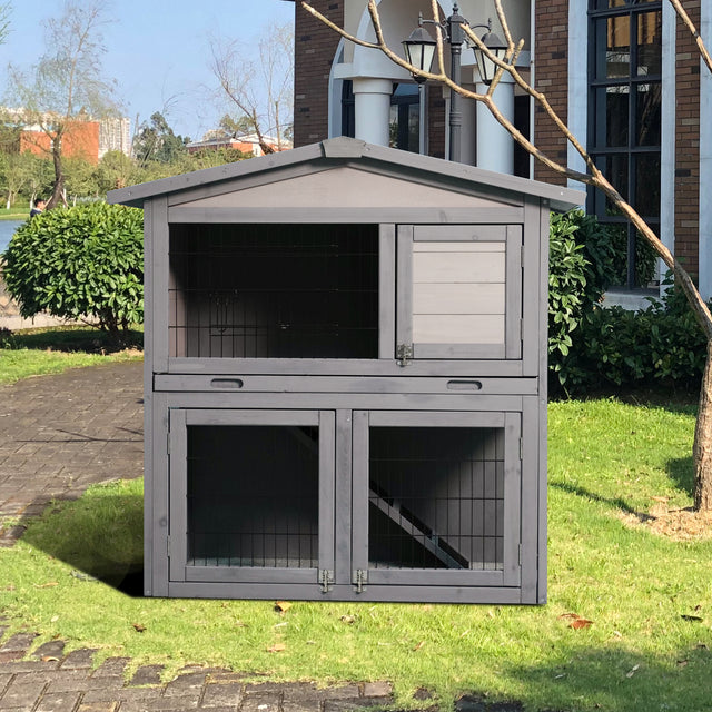 wooden outdoor rabbit hutch ferrets, and guinea pigs. with running cage removable tray ramp 2 story design easy access