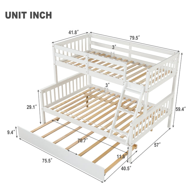 Twin Over Full Bunk Bed with Trundle, Convertible into 2 Beds, the Bunk Bed with Ladder and Safety Rails for Kids, Teens, Adults, White (Old Sku:W504S00030)