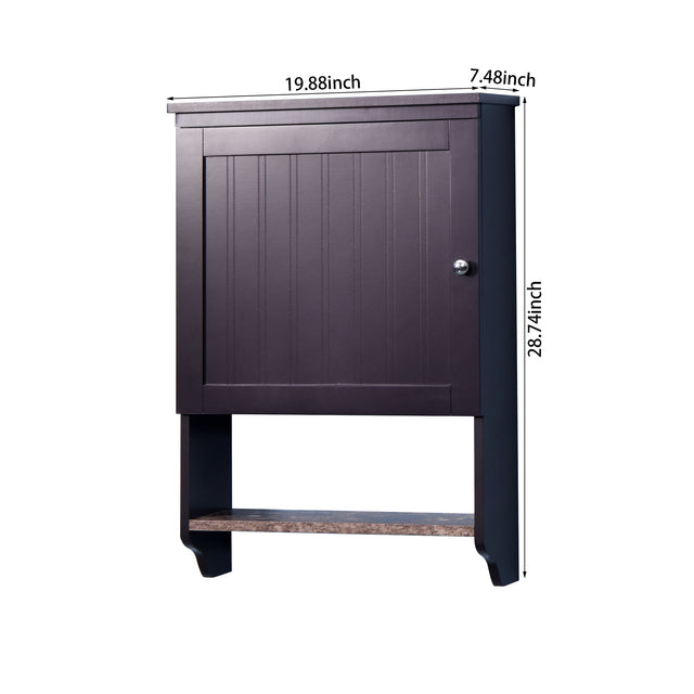 Espresso Bathroom Wall Cabinet with 2 Door Wooden Cabinet with 1 Shelf