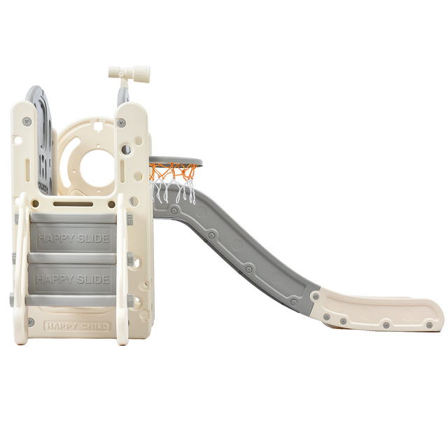 Kids Slide Playset Structure 9 in 1, Freestanding Castle Climbing Crawling Playhouse with Slide, Arch Tunnel, Ring Toss, Realistic Bus Model and Basketball Hoop, Toy Storage Organizer for Toddlers