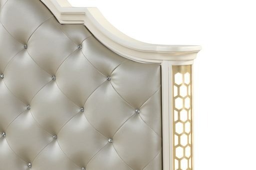 Jasmine King 6 Pc Unique LED Vanity Bedroom Set made with Wood in Beige