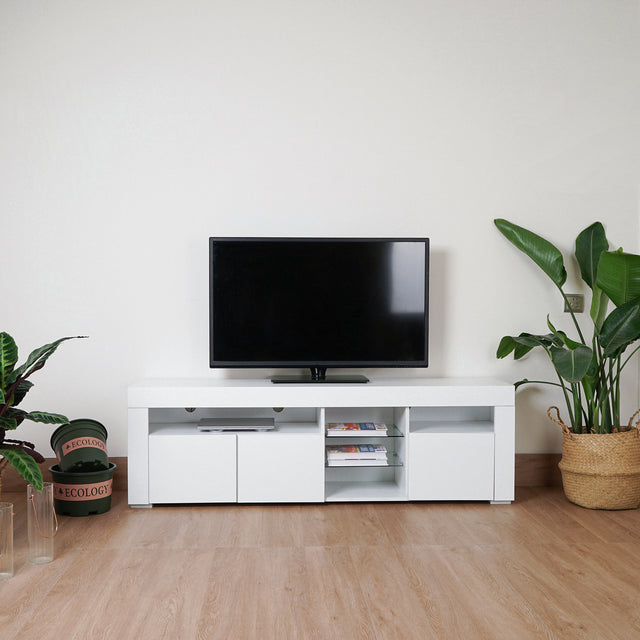 Morden TV Stand with LED Lights, High Glossy Front TV Cabinet,TV Bench up to 63 Inches for Living Room, Bedroom