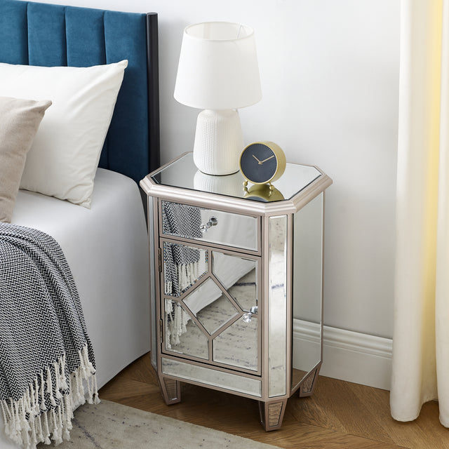 Champagne color mirror single pull single door small side cabinet, multi -function bedside cabinet