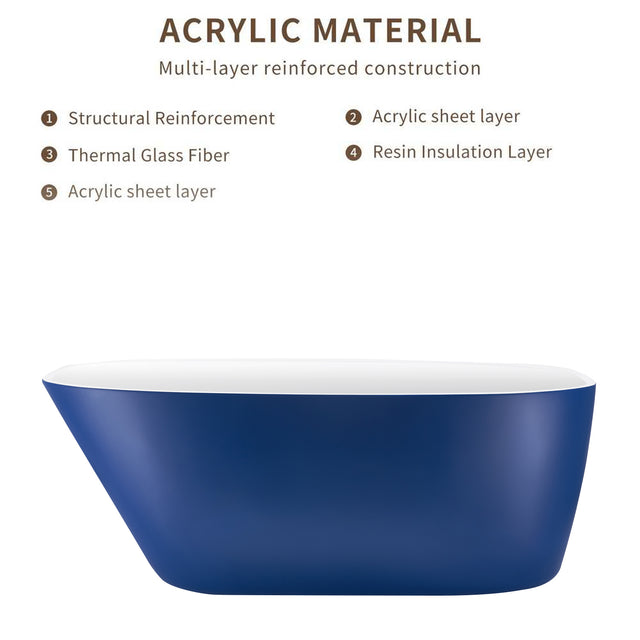 63" 100% Acrylic Freestanding Bathtub,Contemporary Soaking Tub,white inside and blue outside