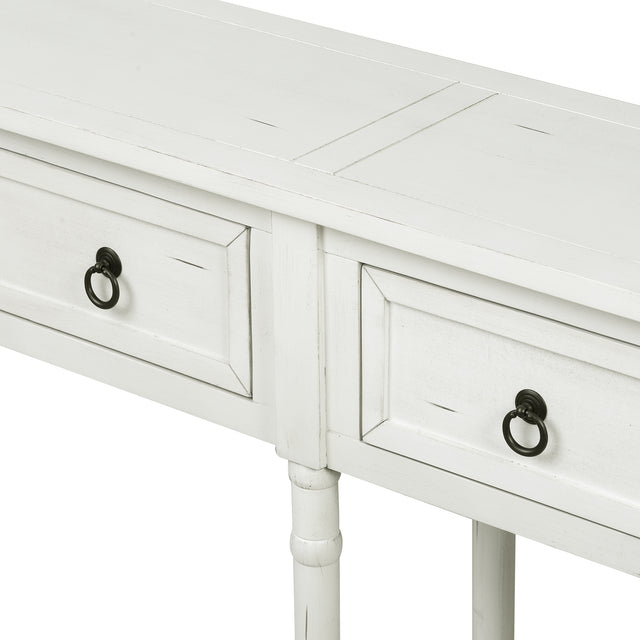 TREXM Console Table Sofa Table with Drawers and Long Shelf Rectangular Living Room Table Solid Wood (Antique White)
