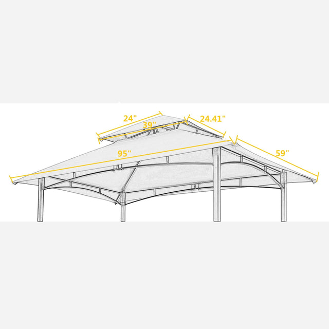 8x5Ft Grill Gazebo Replacement Canopy,Double Tiered BBQ Tent Roof Top Cover,Beige