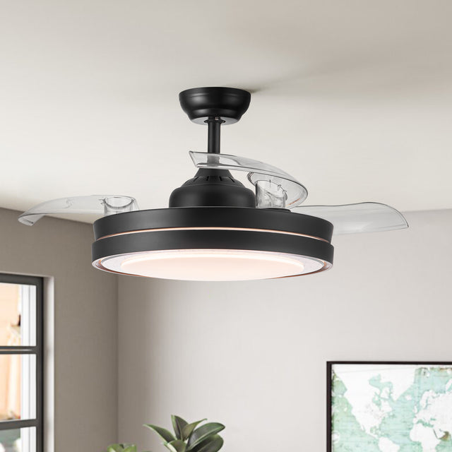 42 In. Intergrated LED Retractable Ceiling Fan with Black Shade Frame