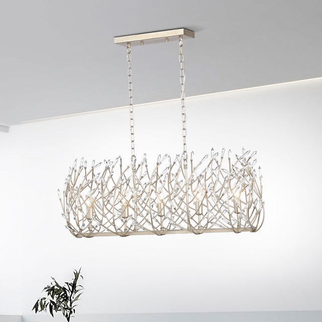 Transitional Crystal Chandelier Ceiling Light 5 lights ,silver Pendant light Fixture for dining room, kitchen island, office, hotel, living room,Dimmable,UL listed,36W * 13L *46H