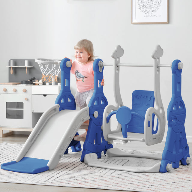 Toddler Slide and Swing Set 3 in 1, Kids Playground Climber Swing Playset with Basketball Hoops Freestanding Combination Indoor & Outdoor