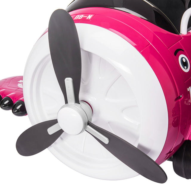 12V Electric Kids Ride on Toy Plane with USB, FM, Wind-Driven Propeller, 360-Degree Rotating by 2 Joysticks, Remote Control for Kids 3 to 6, Rose Red