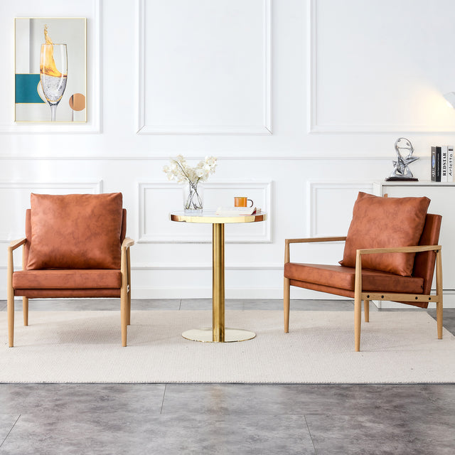 PU Leather Accent Arm Chair Mid Century Modern Upholstered Armchair with Imitation solid wood color Metal Frame Extra-Thick Padded Backrest and Seat Cushion Sofa Chairs for Living Room