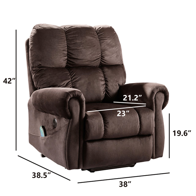 Electric lift recliner with heat therapy and massage, suitable for the elderly, heavy recliner, with modern padded arms and back, chocolate color